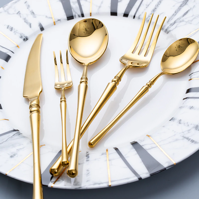 Luxurious Gold Plated Dinnerware Set With Ornate Handles