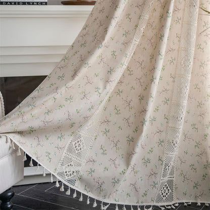 Colorful Plaid Patchwork Cotton Curtain with Tassels