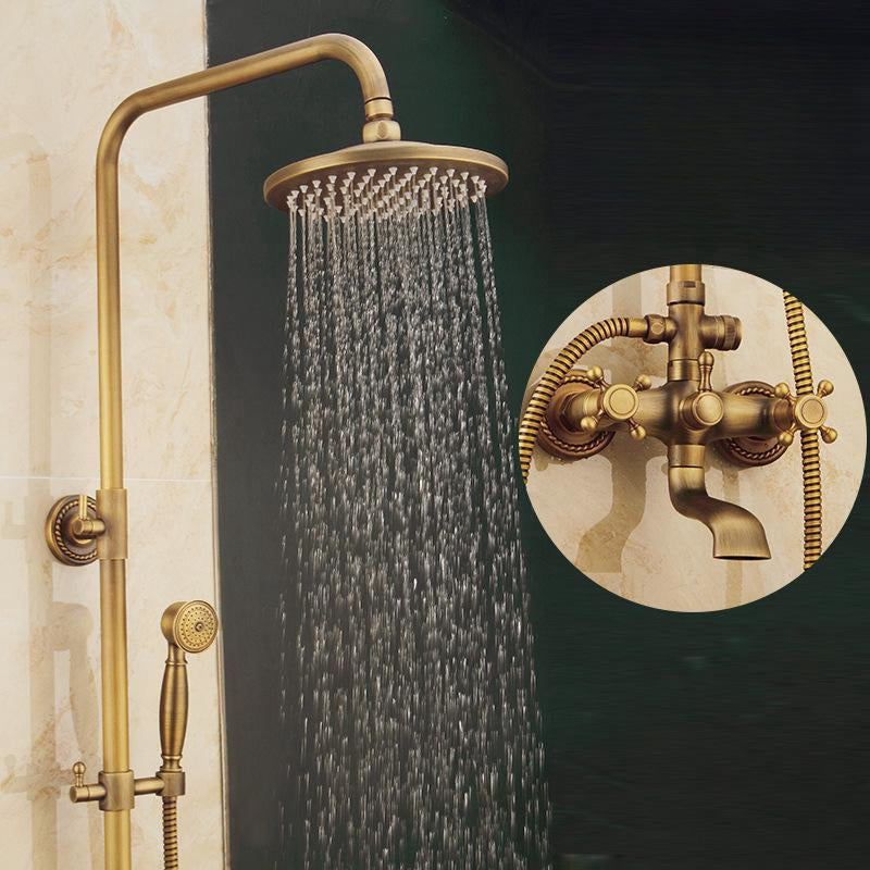 Classic Bronze Shower Set with Gold Faucet and Dual Showerheads