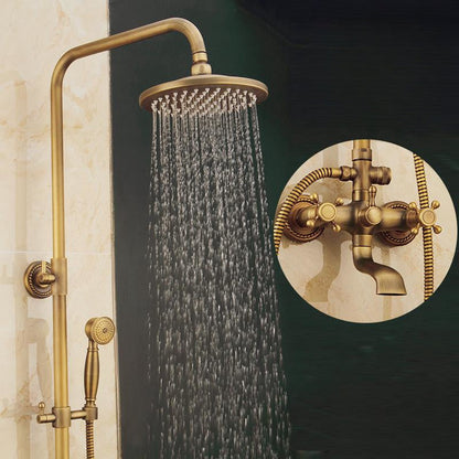 Classic Bronze Shower Set with Gold Faucet and Dual Showerheads