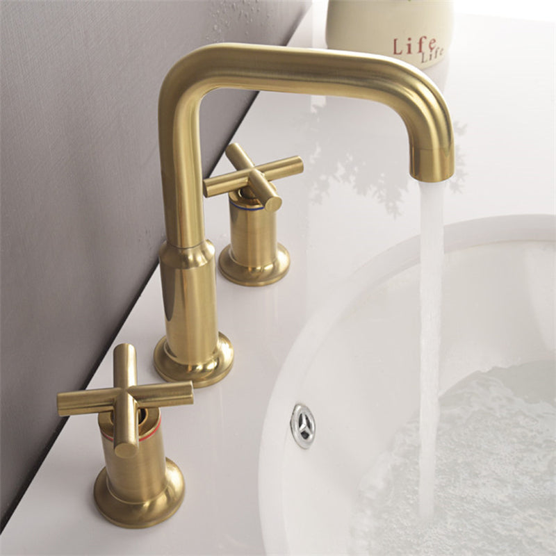 Luxury Gold 3 Hole Bathroom Faucet with Waterfall Spout