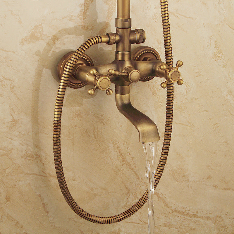 Classic Bronze Shower Set with Gold Faucet and Dual Showerheads