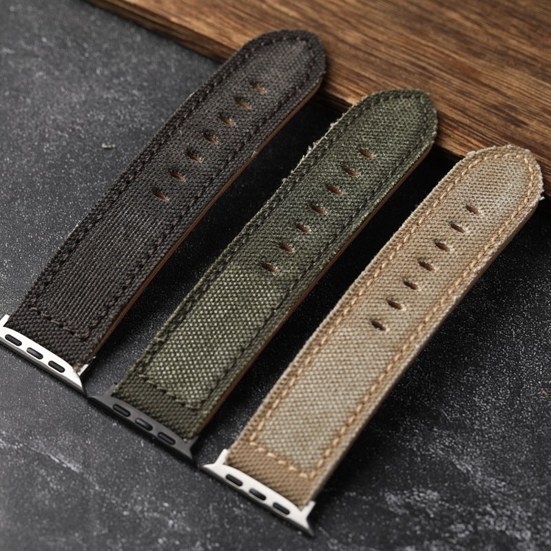 Authentic Leather and Cotton Watch Band