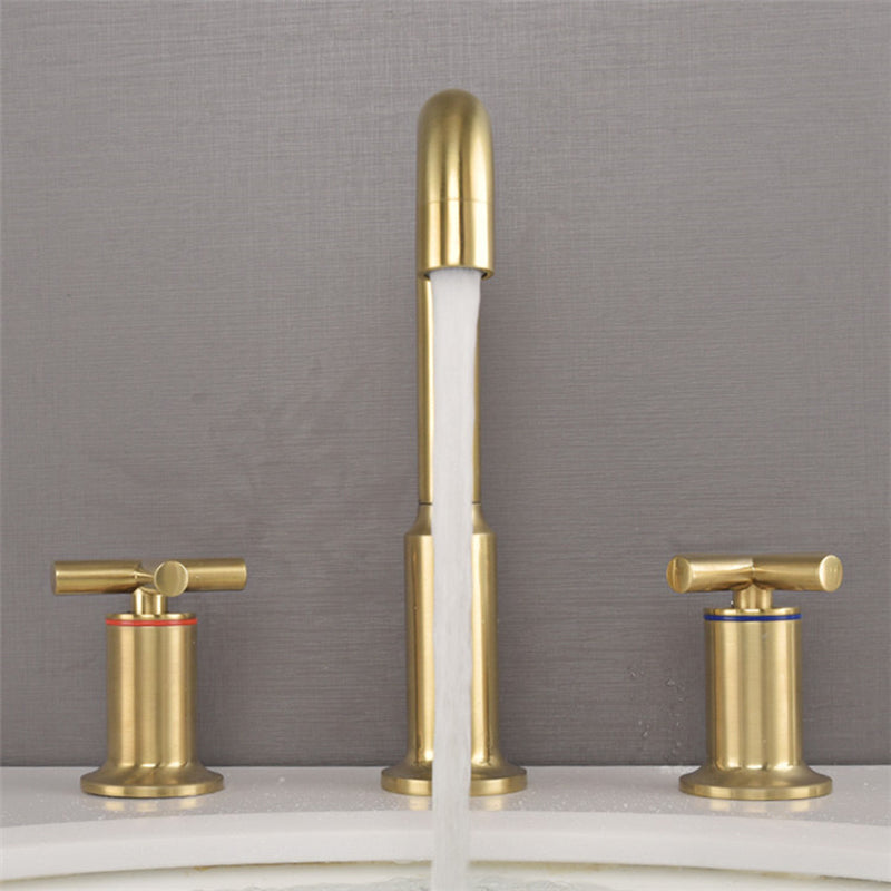Luxury Gold 3 Hole Bathroom Faucet with Waterfall Spout