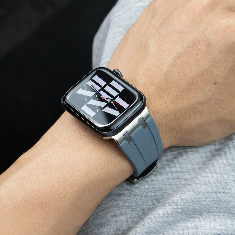 Soft Silicone Strap With Silver Buckle For Apple Watch