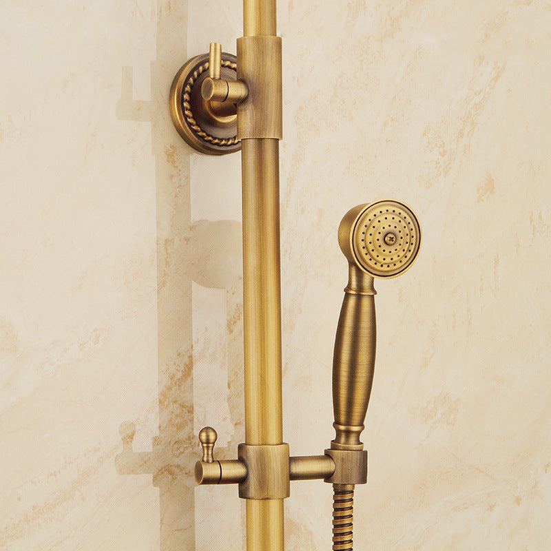 Classic Bronze Shower Set with Gold Faucet and Dual Showerheads