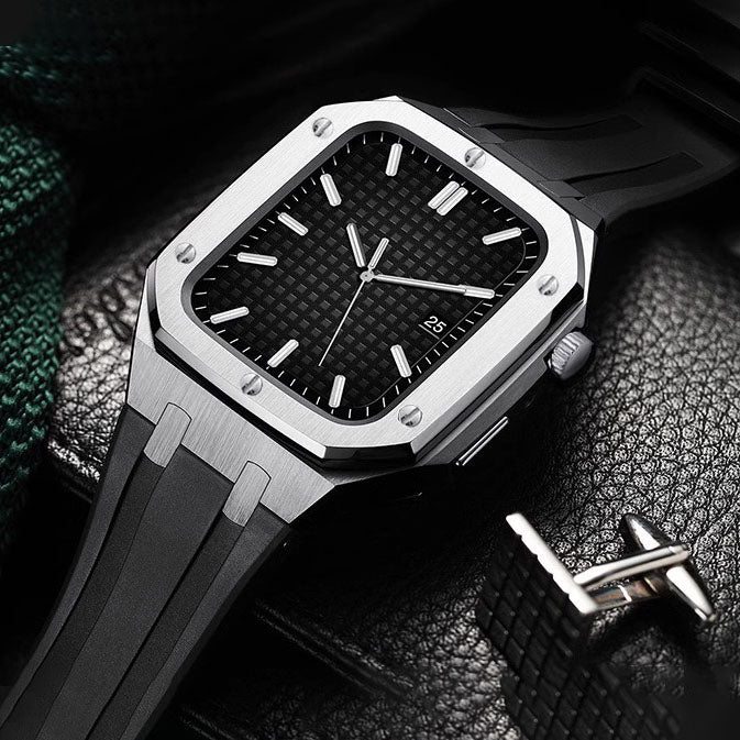 Soft Silicone Strap Stainless Steel Apple Watch Case Kit
