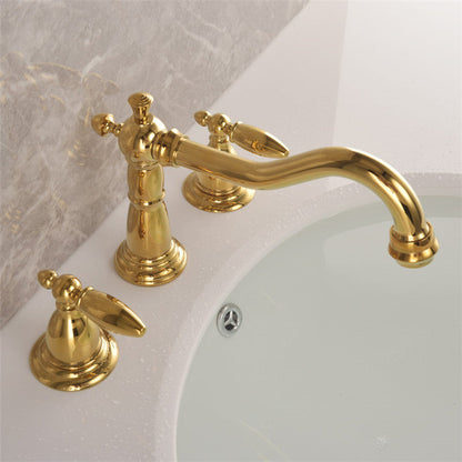 Classic Brass Two Handle Bath Faucet for 3 Hole Sink