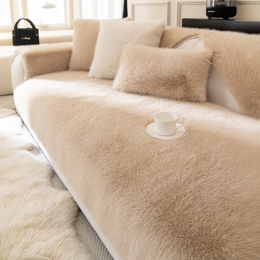 Plush Faux Fur Non Slip Sofa Slipcover Couch Shield