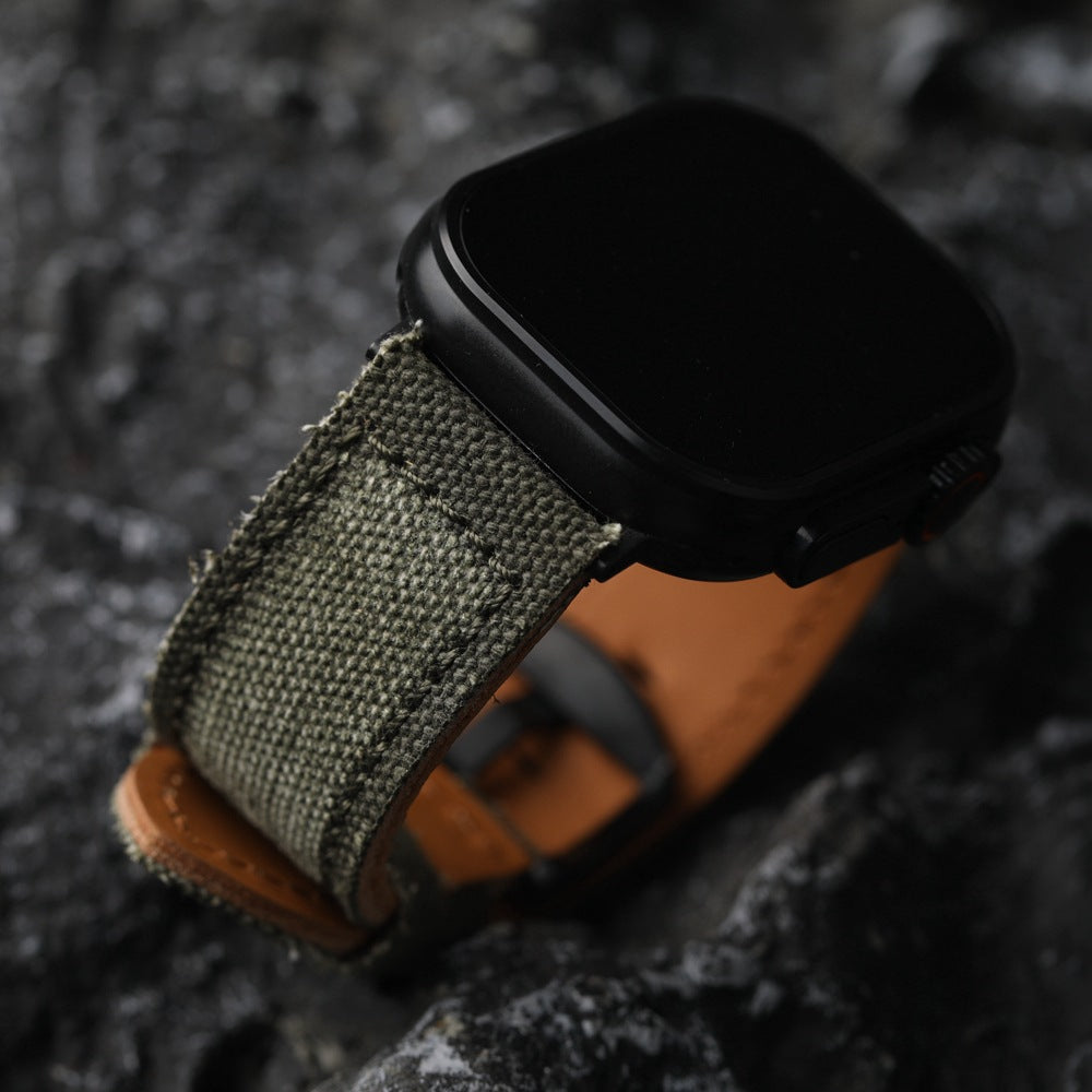 Authentic Leather and Cotton Watch Band
