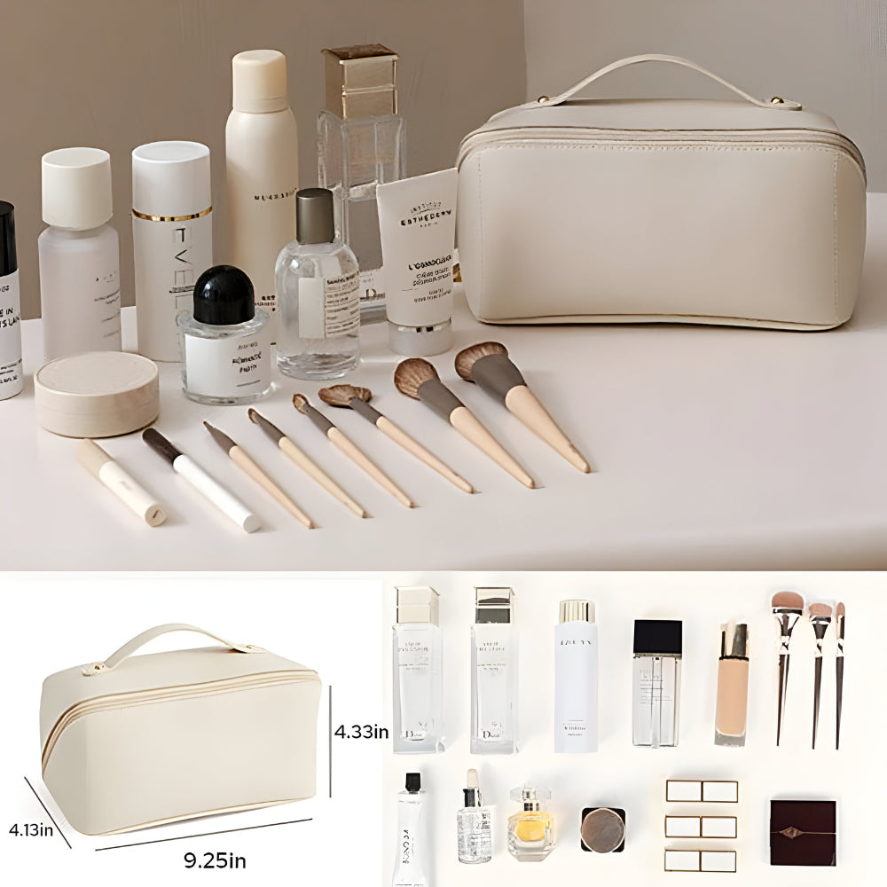 Spacious Travel Makeup Case PU Cosmetic Organizer
