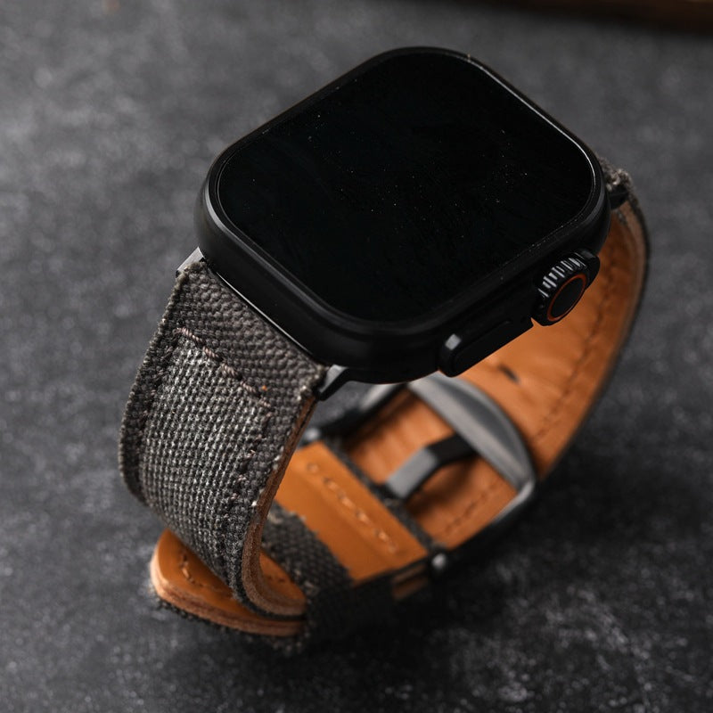 Authentic Leather and Cotton Watch Band