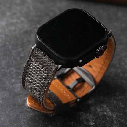 Authentic Leather and Cotton Watch Band