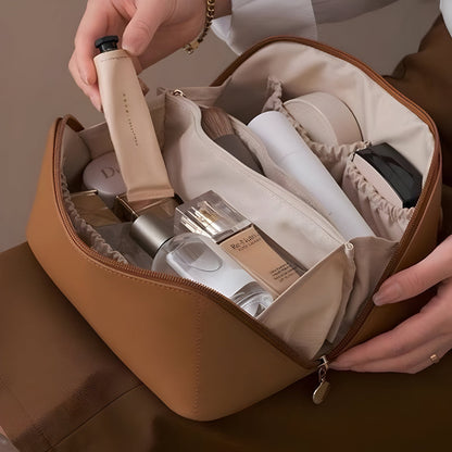Spacious Travel Makeup Case PU Cosmetic Organizer