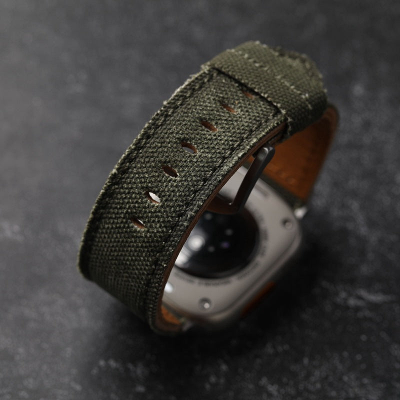 Authentic Leather and Cotton Watch Band