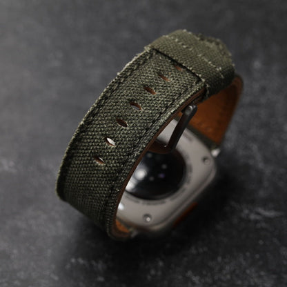 Authentic Leather and Cotton Watch Band