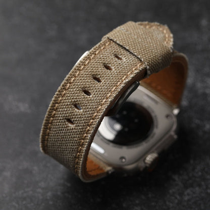 Authentic Leather and Cotton Watch Band