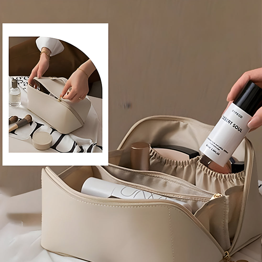 Spacious Travel Makeup Case PU Cosmetic Organizer