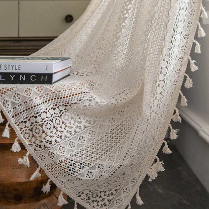 Sheer Off-White Window Tassel Curtain Panels