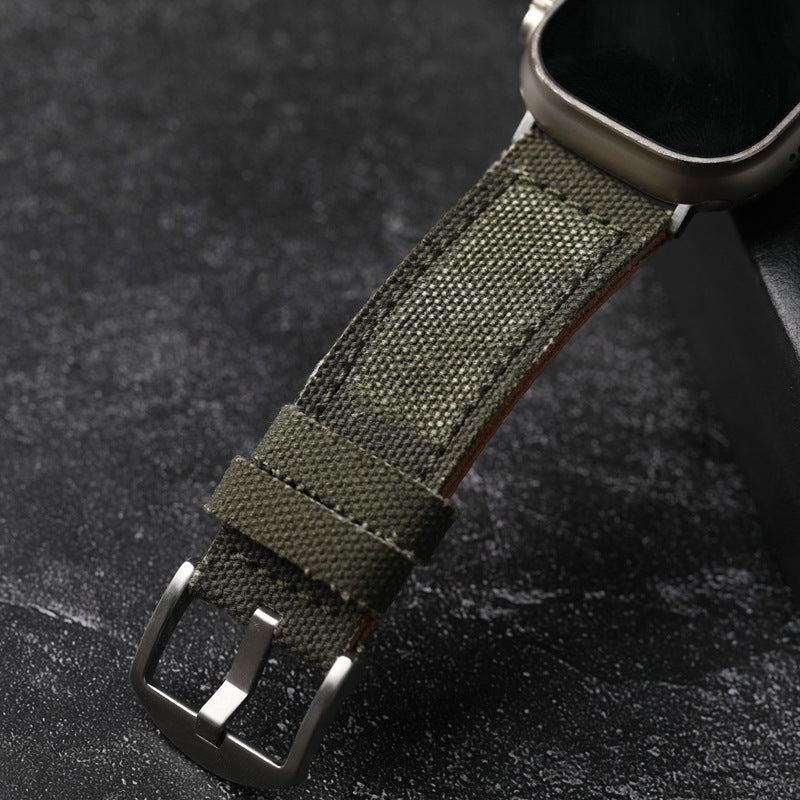 Authentic Leather and Cotton Watch Band