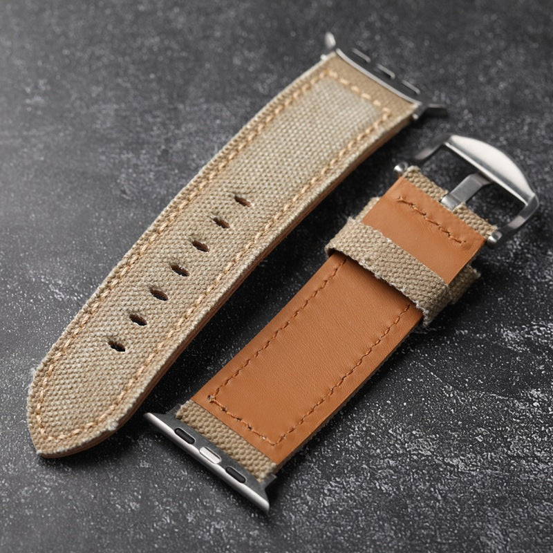Authentic Leather and Cotton Watch Band