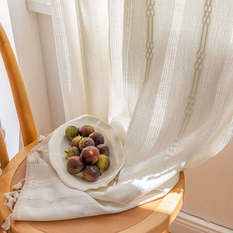 Patterned Gray Room Darkening Curtain Tassel Panels