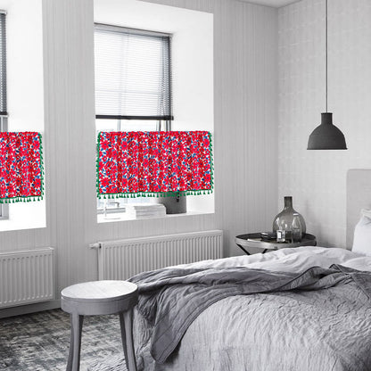 Red Flower Print Tassel Tier Curtain-4