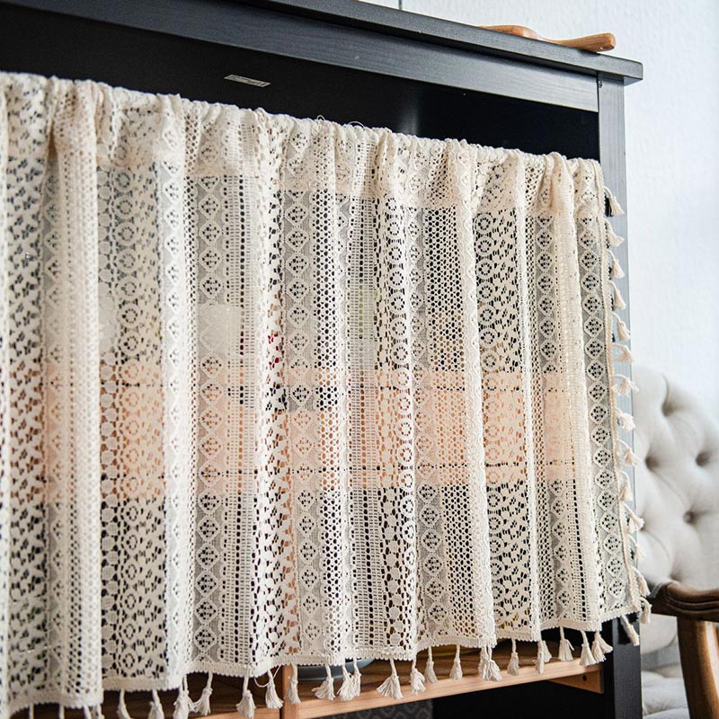 Sheer Layered Cotton Curtain with Delicate Lace Trim