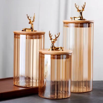 Warm Glass Storage Jars 3-Pack with Gold Tops - Lusomart