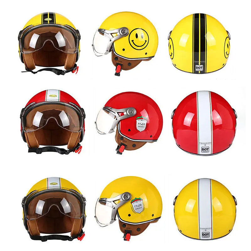 Retro Style Motorcycle Helmet With Clear Face Shield