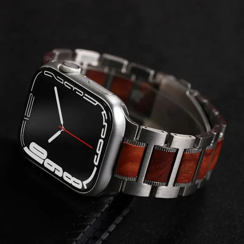 Leather Brown Watch Strap With Wood Accent