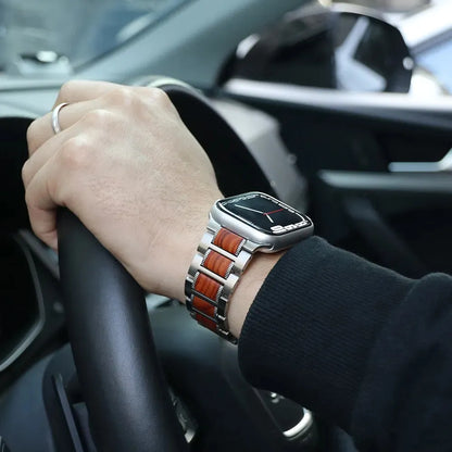 Leather Brown Watch Strap With Wood Accent