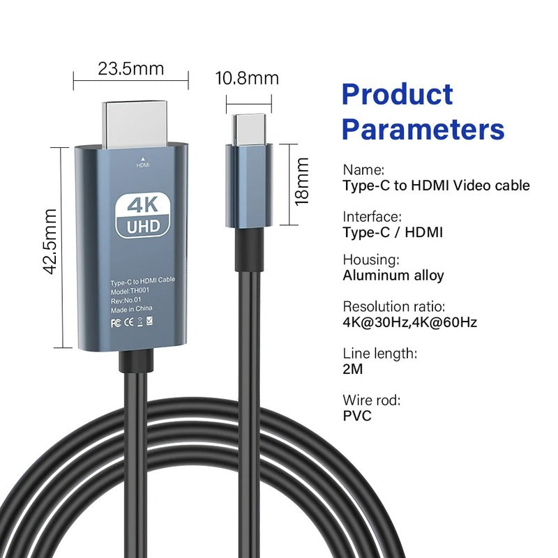 Fast USB-C to HDMI Adapter, 4K HD Video Cable