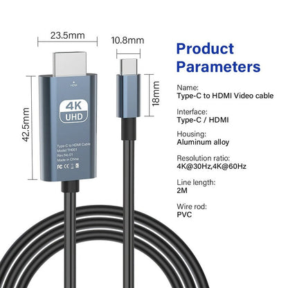 Fast USB-C to HDMI Adapter, 4K HD Video Cable