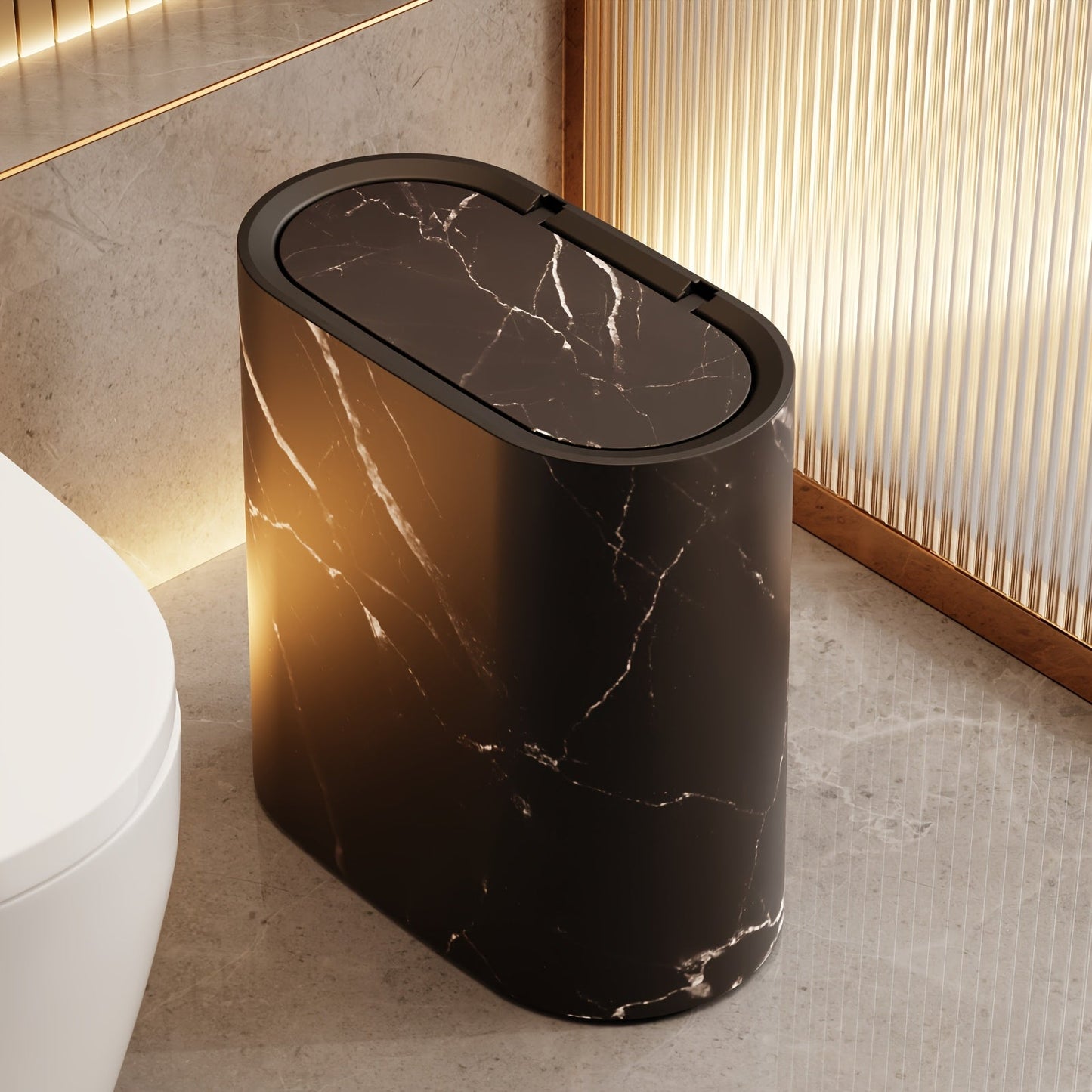 Elegant Stone Waste Basket with Lid