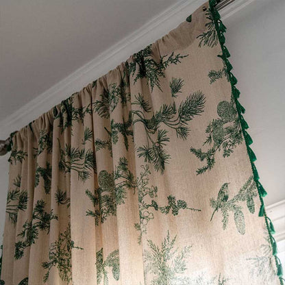 Natural Leaf Print Boho Tassel Curtain Cotton Drapes