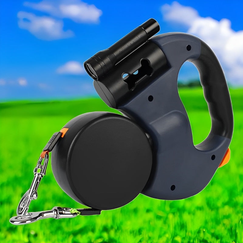 10FT Dual Retractable Dog Leash with Built-In Flashlight and Waste Bag Holder – Tangle-Free for All Breeds 1