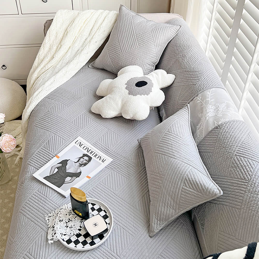 Simple Neutral Fabric Sofa Slipcover