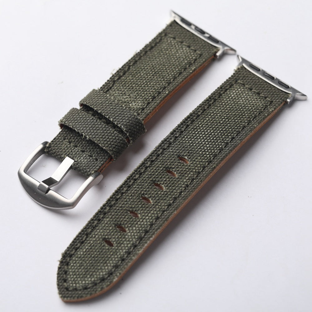 Authentic Leather and Cotton Watch Band