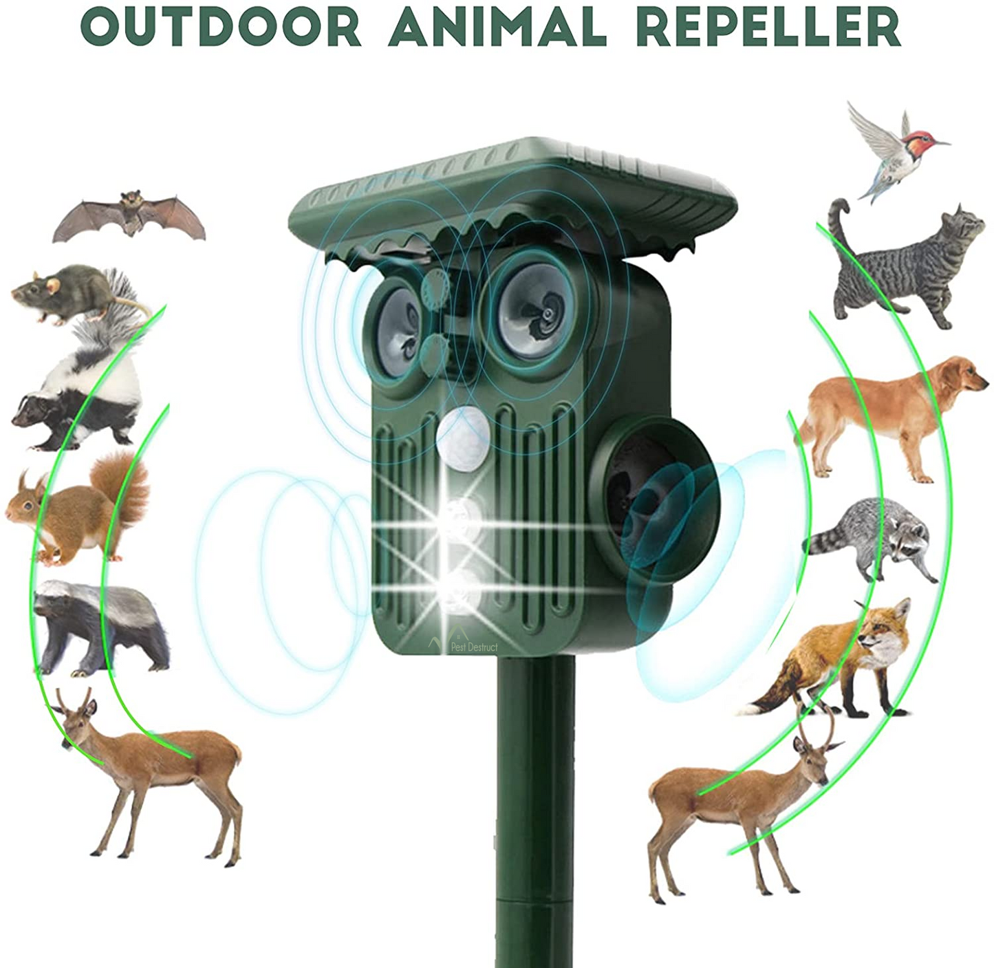 Outdoor Solar Powered Deer Repellent, 5 Modes, Waterproof