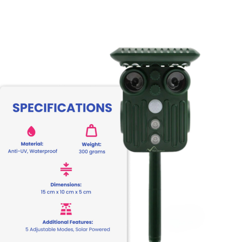 Outdoor Solar Powered Deer Repellent, 5 Modes, Waterproof