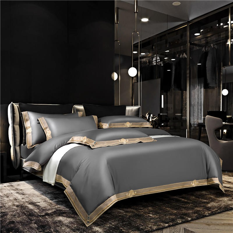 Luxurious Grey Cotton Embroidered Bed Sheet Set