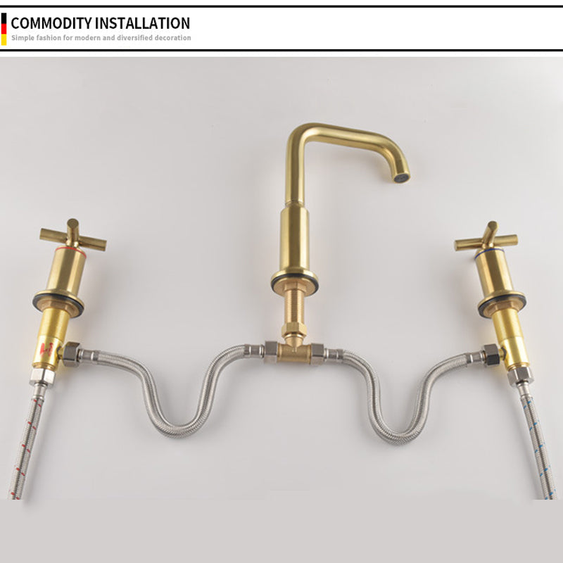 Luxury Gold 3 Hole Bathroom Faucet with Waterfall Spout