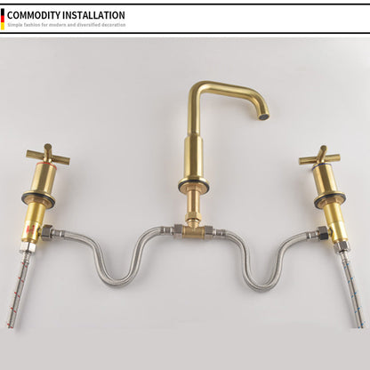 Luxury Gold 3 Hole Bathroom Faucet with Waterfall Spout