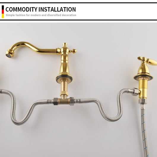 Classic Brass Two Handle Bath Faucet for 3 Hole Sink