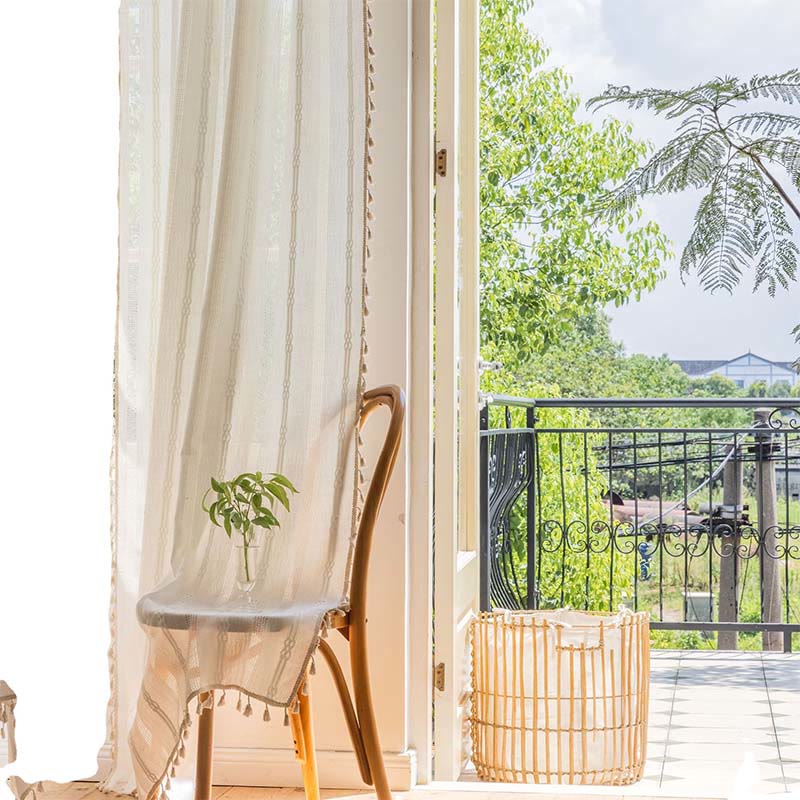 Patterned Gray Room Darkening Curtain Tassel Panels
