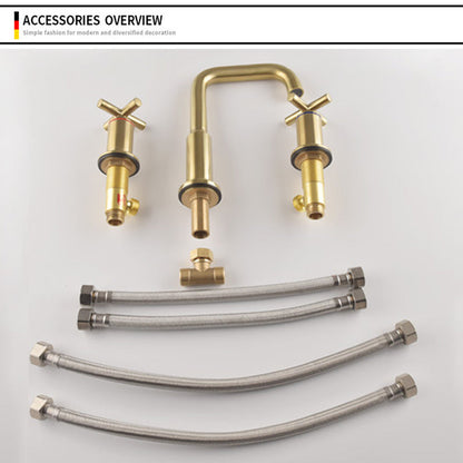 Luxury Gold 3 Hole Bathroom Faucet with Waterfall Spout