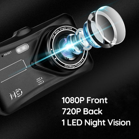 HD Dual Lens Car Camera Front Rear 1080p 4 Inch Screen