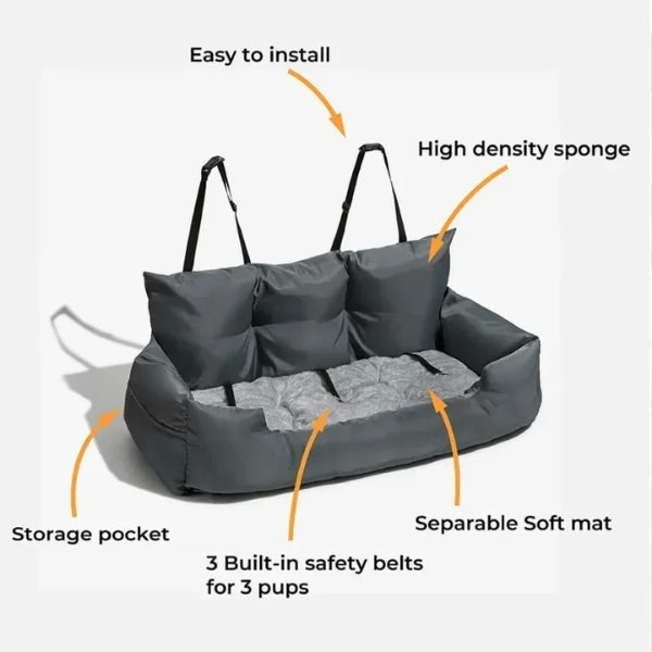 Comfy Pet Car Seat Bed For Dogs, Large Medium Sizes