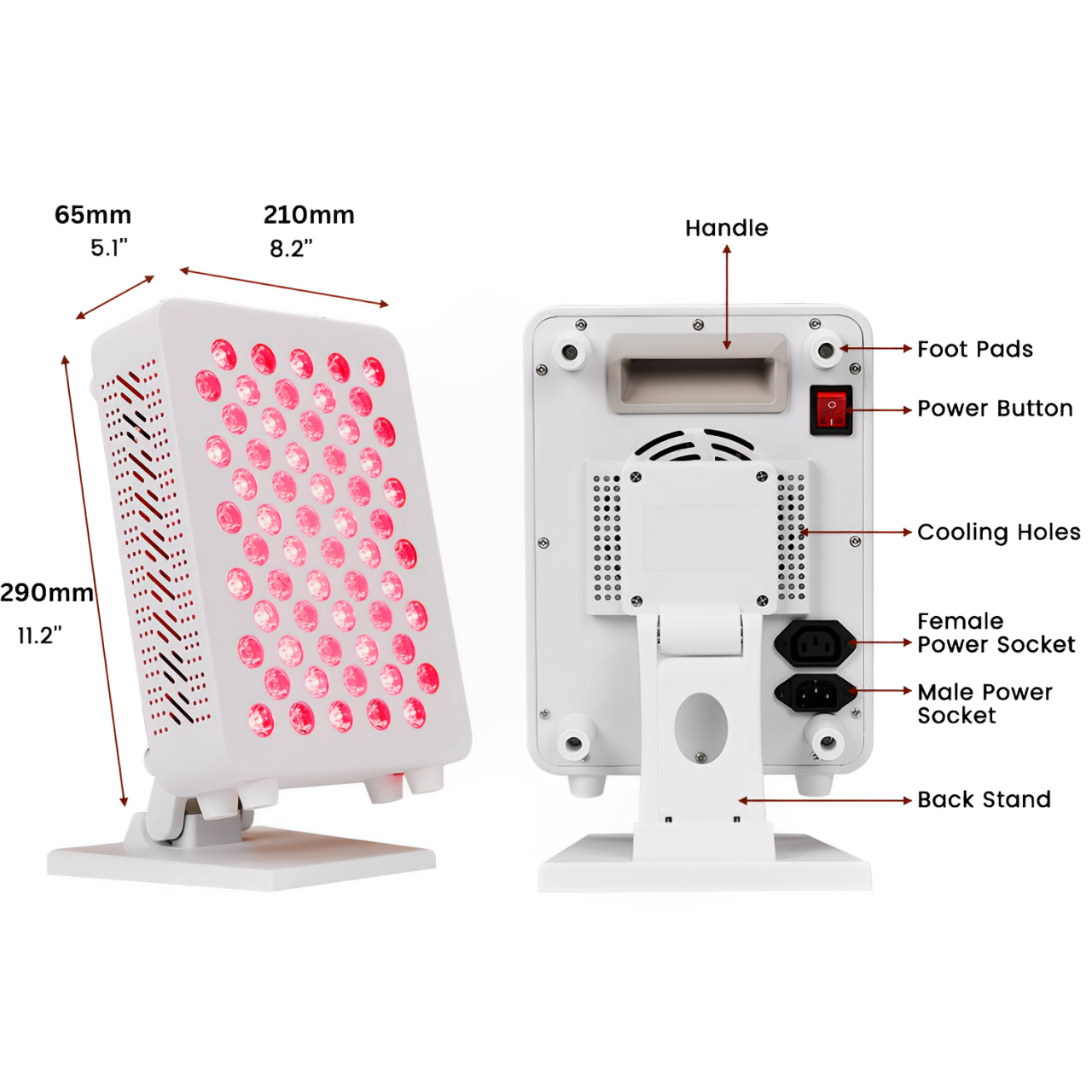 Compact LED Red Light Therapy Lamp with Dimmer